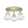 Innovations Lighting Olean 3 Light 19" Wide Flush Mount Ceiling Fixture Antique Brass / Seedy