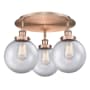 Innovations Lighting Canton 3 Light 20" Wide Flush Mount Ceiling Fixture Antique Copper / Clear