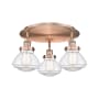 Innovations Lighting Olean 3 Light 19" Wide Flush Mount Ceiling Fixture Antique Copper / Clear