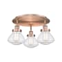 Innovations Lighting Olean 3 Light 19" Wide Flush Mount Ceiling Fixture Antique Copper / Seedy