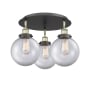Innovations Lighting Canton 3 Light 20" Wide Flush Mount Ceiling Fixture Black Antique Brass / Clear