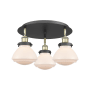 Innovations Lighting Olean 3 Light 19" Wide Flush Mount Ceiling Fixture Black Antique Brass / Matte White