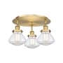 Innovations Lighting Olean 3 Light 19" Wide Flush Mount Ceiling Fixture Brushed Brass / Clear
