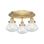 Innovations Lighting Olean 3 Light 19" Wide Flush Mount Ceiling Fixture Brushed Brass / Seedy