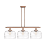 Innovations Lighting Bell 3 Light 36" Wide Linear Pendant Antique Copper / Clear Deco Swirl