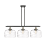 Innovations Lighting Bell 3 Light 36" Wide Linear Pendant Black Antique Brass / Clear Deco Swirl