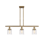 Innovations Lighting Bell 3 Light 36" Wide Linear Pendant with Shades Brushed Brass / Deco Swirl