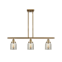 Innovations Lighting Bell 3 Light 36" Wide Linear Pendant with Shades Brushed Brass / Silver Plated Mercury