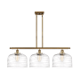 Innovations Lighting Bell 3 Light 36" Wide Linear Pendant Brushed Brass / Clear Deco Swirl