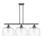 Innovations Lighting Bell 3 Light 36" Wide Linear Pendant Matte Black / Clear Deco Swirl