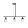 Innovations Lighting Bell 3 Light 36" Wide Linear Pendant with Shades Oil Rubbed Bronze / Deco Swirl