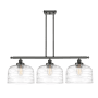 Innovations Lighting Bell 3 Light 36" Wide Linear Pendant Oil Rubbed Bronze / Clear Deco Swirl