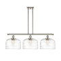Innovations Lighting Bell 3 Light 36" Wide Linear Pendant Polished Nickel / Clear Deco Swirl