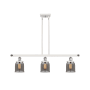 Innovations Lighting Bell 3 Light 36" Wide Linear Pendant with Shades White and Polished Chrome / Plated Smoke