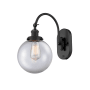 Innovations Lighting Beacon 15" Tall Wall Sconce / Converts to Semi-Flush Ceiling Fixture Matte Black / Clear