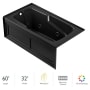 Jacuzzi 60" x 32" Cetra® Three Wall Alcove Comfort Whirlpool Bathtub with 8 Jets, Basic Controls, Heater, Chromatherapy, Left Drain and Right Pump Black