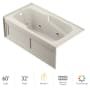 Jacuzzi 60" x 32" Cetra® Three Wall Alcove Comfort Whirlpool Bathtub with 8 Jets, Basic Controls, Heater, Chromatherapy, Left Drain and Right Pump Oyster