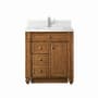 James Martin Vanities Bristol 30" Single Basin Walnut Wood Vanity Set with 3cm White Zeus Silestone Quartz Vanity Top, Backsplash and Rectangular Sink Saddle Brown