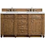 James Martin Vanities Bristol 60" Free Standing Double Basin Hardwood Vanity Set with Ethereal Noctis Stone Composite Top and Rectangular Sinks Saddle Brown