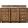 James Martin Vanities Bristol 60" Free Standing Single Basin Hardwood Vanity Set with Eternal Jasmine Pearl Quartz Top Saddle Brown