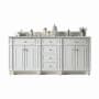 James Martin Vanities Bristol 72" Double Basin Walnut Wood Vanity Set with 3cm Victorian Silver Silestone Quartz Vanity Top and Rectangular Sinks Bright White