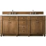 James Martin Vanities Bristol 72" Free Standing Double Basin Vanity Set with 3 cm Ethereal Noctis Quartz Vanity Top and Rectangular Sinks Saddle Brown