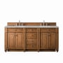 James Martin Vanities Bristol 72" Double Basin Walnut Wood Vanity Set with 3cm Victorian Silver Silestone Quartz Vanity Top and Rectangular Sinks Saddle Brown
