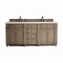 James Martin Vanities Bristol 72" Double Basin Walnut Wood Vanity Set with 3cm Lime Delight Silestone Quartz Vanity Top and Rectangular Sinks Whitewashed Walnut