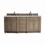 James Martin Vanities Bristol 72" Double Basin Walnut Wood Vanity Set with 3cm Victorian Silver Silestone Quartz Vanity Top and Rectangular Sinks Whitewashed Walnut