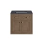 James Martin Vanities Chicago 30" Free Standing or Wall Mounted Single Basin Poplar Wood Vanity Set with 3 cm Charcoal Soapstone Quartz Vanity Top and Rectangular Sink White Washed Walnut / Brushed Nickel