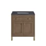 James Martin Vanities Chicago 30" Free Standing or Wall Mounted Single Basin Poplar Wood Vanity Set with 3 cm Charcoal Soapstone Quartz Vanity Top and Rectangular Sink White Washed Walnut / Champagne Brass