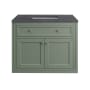 James Martin Vanities Chicago 36" Free Standing or Wall Mounted Single Basin Poplar Wood Vanity Set with 3 cm Charcoal Soapstone Quartz Vanity Top and Rectangular Sink Smokey Celadon / Champagne Brass