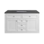 James Martin Vanities Chicago 48" Free Standing or Wall Mounted Single Basin Poplar Wood Vanity Set with 3 cm Charcoal Soapstone Quartz Vanity Top and Rectangular Sink Glossy White / Champagne Brass