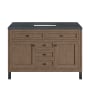 James Martin Vanities Chicago 48" Free Standing or Wall Mounted Single Basin Poplar Wood Vanity Set with 3 cm Charcoal Soapstone Quartz Vanity Top and Rectangular Sink White Washed Walnut / Matte Black