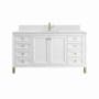 James Martin Vanities Chicago 60" Single Basin Wood Vanity Set with 3cm White Zeus Silestone Quartz Vanity Top, Backsplash and Rectangular Sink Glossy White