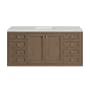 James Martin Vanities Chicago 60" Free Standing or Wall Mounted Single Basin Poplar Wood Vanity Set with 3 cm Ethereal Noctis Quartz Vanity Top and Rectangular Sink Whitewashed Walnut