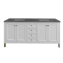 James Martin Vanities Chicago 72" Free Standing or Wall Mounted Double Basin Poplar Wood Vanity Set with 3 cm Charcoal Soapstone Quartz Vanity Top and Rectangular Sinks Glossy White