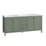 James Martin Vanities Chicago 72" Free Standing Double Basin Vanity Set with Wood Cabinet and 3cm Quartz Vanity Top Smokey Celadon / Champagne Brass
