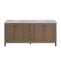 James Martin Vanities Chicago 72" Free Standing or Wall Mounted Double Basin Poplar Wood Vanity Set with 3 cm Pearl Jasmine Quartz Vanity Top and Rectangular Sinks White Washed Walnut / Matte Black