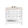 James Martin Vanities Breckenridge 36" Single Basin Wood Vanity Set with 3cm Eternal Marfil Silestone Quartz Vanity Top and Rectangular Sink - 8" Faucet Centers Bright White