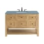 James Martin Vanities Breckenridge 48" Single Basin Wood Vanity Set with 3 cm Cala Blue Quartz Vanity Top, Rectangular Sink, USB Port and Electrical Outlet Light Natural Oak