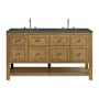 James Martin Vanities Breckenridge 60" Free Standing Double Basin Poplar Wood Vanity Set with Quartz Top and Rectangular Sinks Light Natural Oak