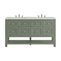 James Martin Vanities Breckenridge 60" Free Standing Double Basin Poplar Wood Vanity Set with Quartz Top and Rectangular Sinks Smokey Celadon