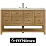 James Martin Vanities Breckenridge 60" Free Standing Single Basin Poplar Wood Vanity Set with Victorian Silver Silestone Top, Rectangular Sink, and Matching Mirror Light Natural Oak