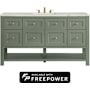 James Martin Vanities Breckenridge 60" Free Standing Single Basin Poplar Wood Vanity Set with Victorian Silver Silestone Top, Rectangular Sink, and Matching Mirror Smokey Celadon