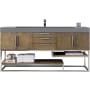 James Martin Vanities Columbia 72" Single Basin Birch Wood Vanity Set with Stone Composite Top with USB/Electrical Outlets Latte Oak