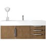 James Martin Vanities Mercer Island 48" Wall Mounted Single Basin Birch Wood Vanity Set with USB/Electrical Outlet and Glossy White Solid Surface Vanity Top Latte Oak