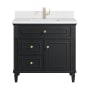 James Martin Vanities Lorelai 36" Single Basin Wood Vanity Set with 3cm White Zeus Silestone Quartz Vanity Top, Rectangular Sink and Electrical Outlet - Single Faucet Hole Black Onyx