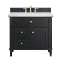 James Martin Vanities Lorelai 36" Single Basin Wood Vanity Set with 3cm Arctic Fall Solid Surface Vanity Top, Rectangular Sink and Electrical Outlet - 8" Faucet Centers Black Onyx