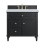 James Martin Vanities Lorelai 36" Single Basin Wood Vanity Set with 3cm Carrara White Marble Vanity Top, Rectangular Sink and Electrical Outlet - 8" Faucet Centers Black Onyx